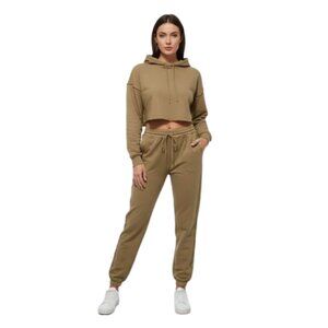 Danielle Guizio Style Set Inside Out Sweatsuit Cozy Camel Cropped Hoodie Jogger